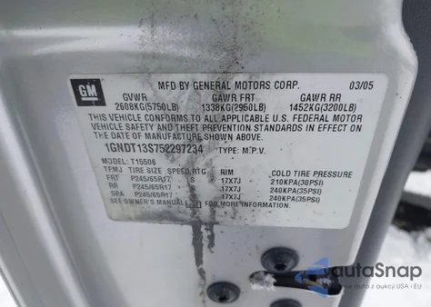 2005 Chevrolet Trailblazer Lt z USA, uszkodzony, nr VIN 1GNDT13S752297234